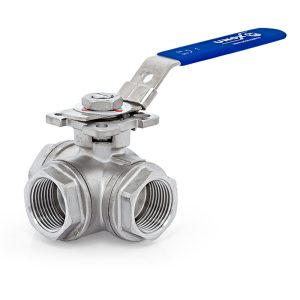 3-WAY OVERHEAD FLANGED T-PORT STAINLESS STEEL THREADED BALL VALVE